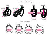 specifications and measurements for axel chastity cage and its base rings