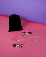 Bondage Adjustable Nipple Clamps with Chain and black pouch