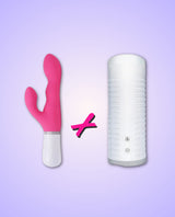 Lovense Nora & Max 2 app-controlled couple's bundle on purple background.