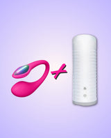 Lovense Lush Mini Egg Vibrator and Max 2 Masturbator bundle on purple background