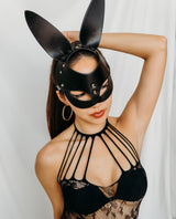 Arianna Bunny Leather Mask top down view