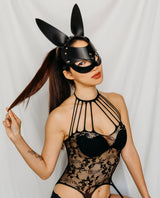 Arianna Bunny Leather Mask frontal view