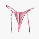 Pink satin thong with adjustable straps garters