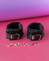 furry leather ankle cuffs with metal chain