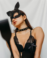 Megan Fox Leather Mask with lilith collar and riding crop