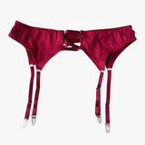 Red satin garter belt with garters