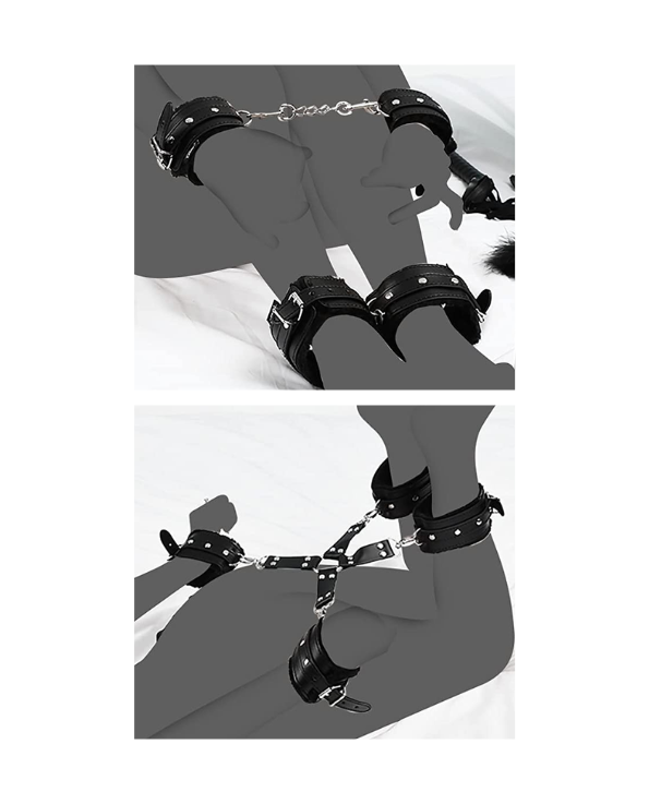 Wrist & Ankle Furry Black Leather Cuffs, BDSM, roleplay how to use