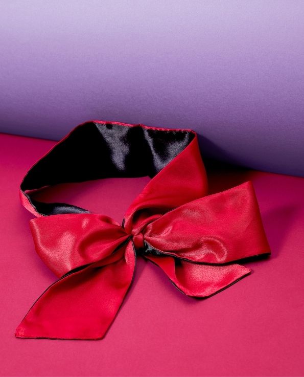 red and black satin blindfold