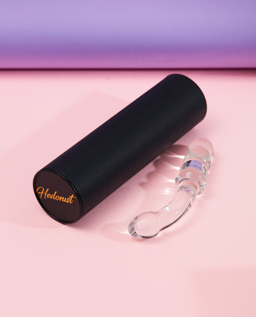 Transparent Crystal Glass G-spot Dildo with long black round packaging box