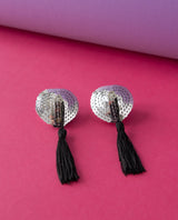 Silver sequin tassel nipple pasties