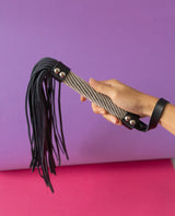 Rhinestone leather flogger with hand