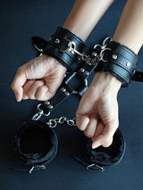 Wrist & Ankle Furry Black Leather Cuffs, BDSM, roleplay, bondage