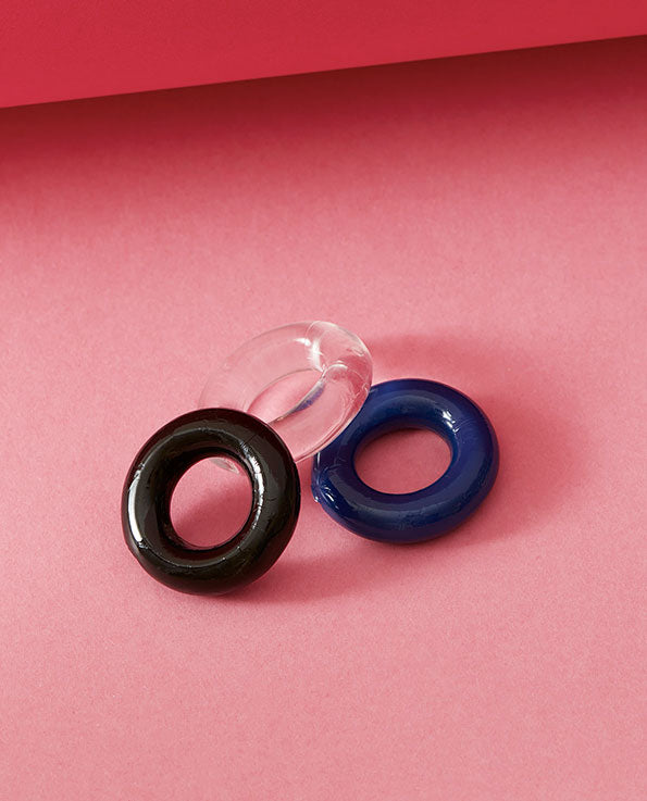 blue transparent and black jelly stretchable cock rings 