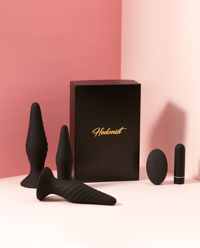 Three gradually-sized plugs and a vibrator with bluetooth remote give you a bundle of pleasure possibilities! 