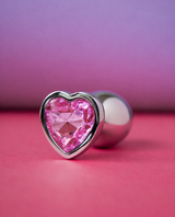 Bejewelled Heart Metal Butt Plug - Hot Pink