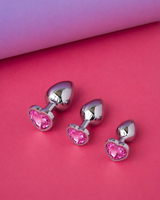 Bejewelled Heart Metal Butt Plug - Hot Pink bundle of 3