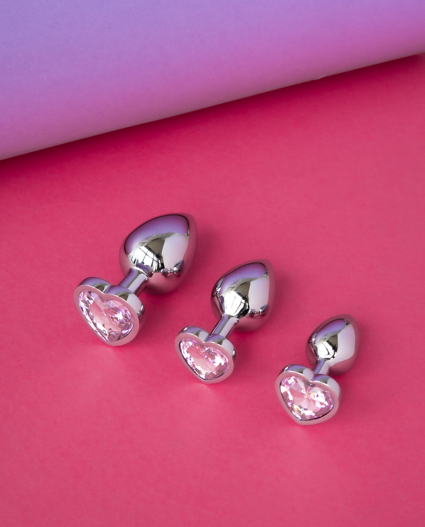 Bejewelled Heart Metal Butt Plug Bundle | Hedonist