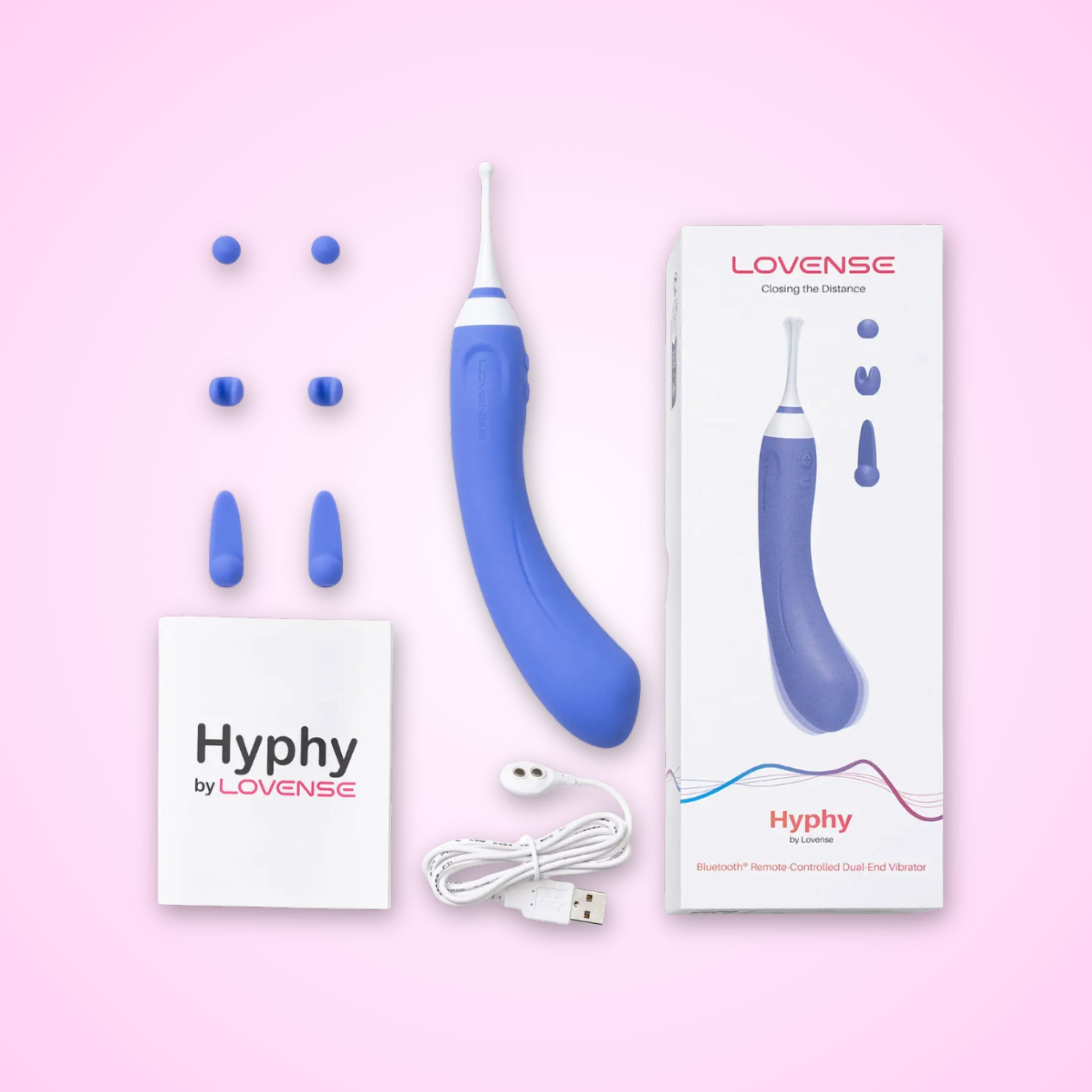 Lovense Hyphy App-Controlled Dual-End Pinpoint Vibrator's packaging and what it comes with