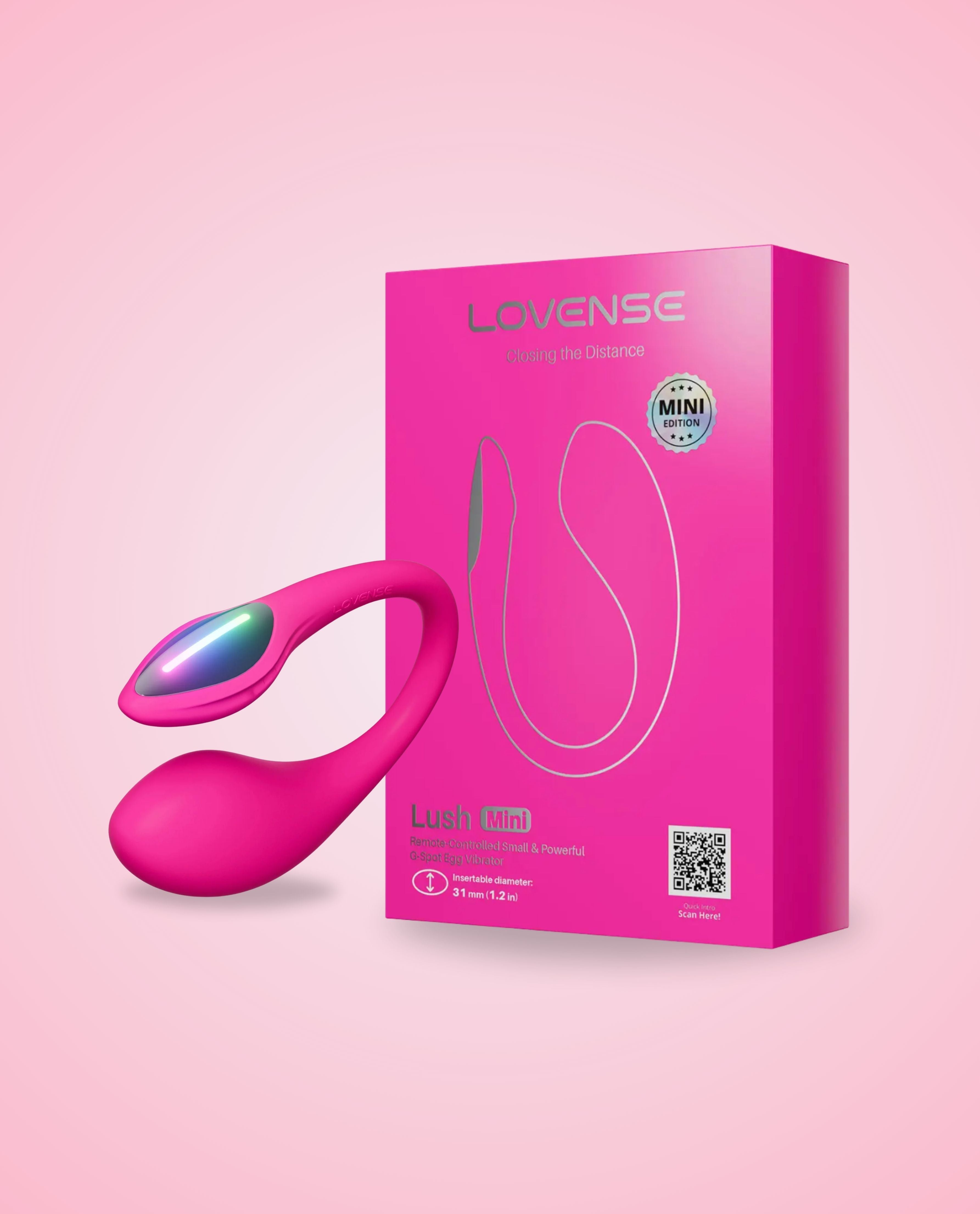 Lovense Lush Mini with packaging on a pink background