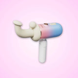 Lovense Spinel Portable App-Controlled Heating Sex Machine with curved dildo attachment on pink background