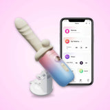 Lovense Spinel Portable App-Controlled Heating Sex Machine with a smartphone displaying an app interface on a pink background