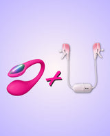 Lovense Lush Mini Egg Vibrator and Gemini Nipple Vibrator bundle on purple background