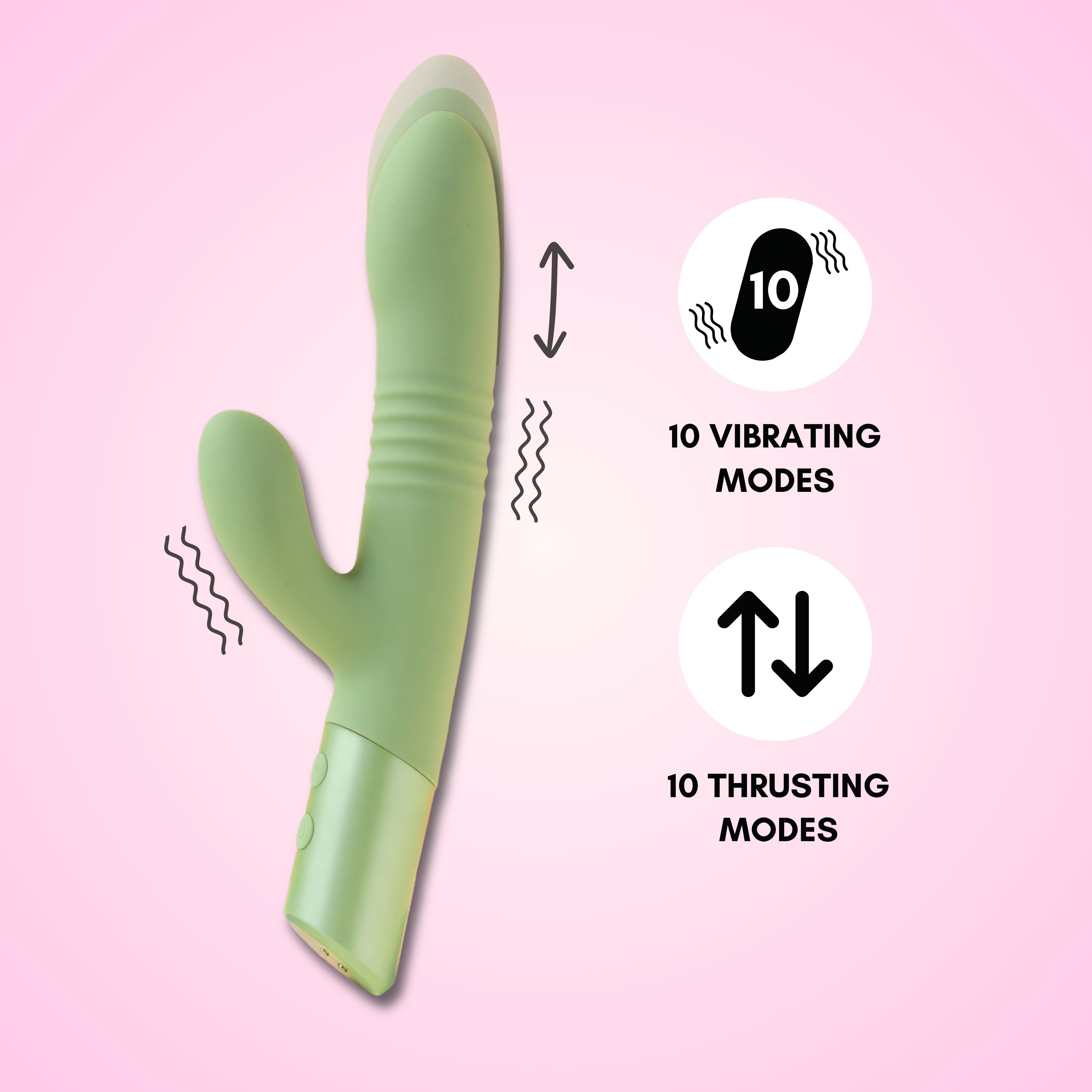 Highlight the key features of the Mystique thrusting rabbit dildo vibrator