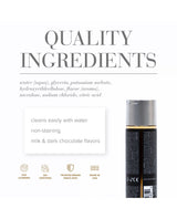 System JO Decadent Double Chocolate Gelato lubricant's ingredients list and branding on a white background
