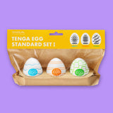 Tenga Egg Masturbator Standard Set I packaging on a purple background