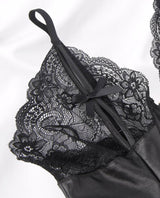 Black lace bellatrix teddy lingerie with a bow 