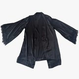 black satin robe with lace sleeve details