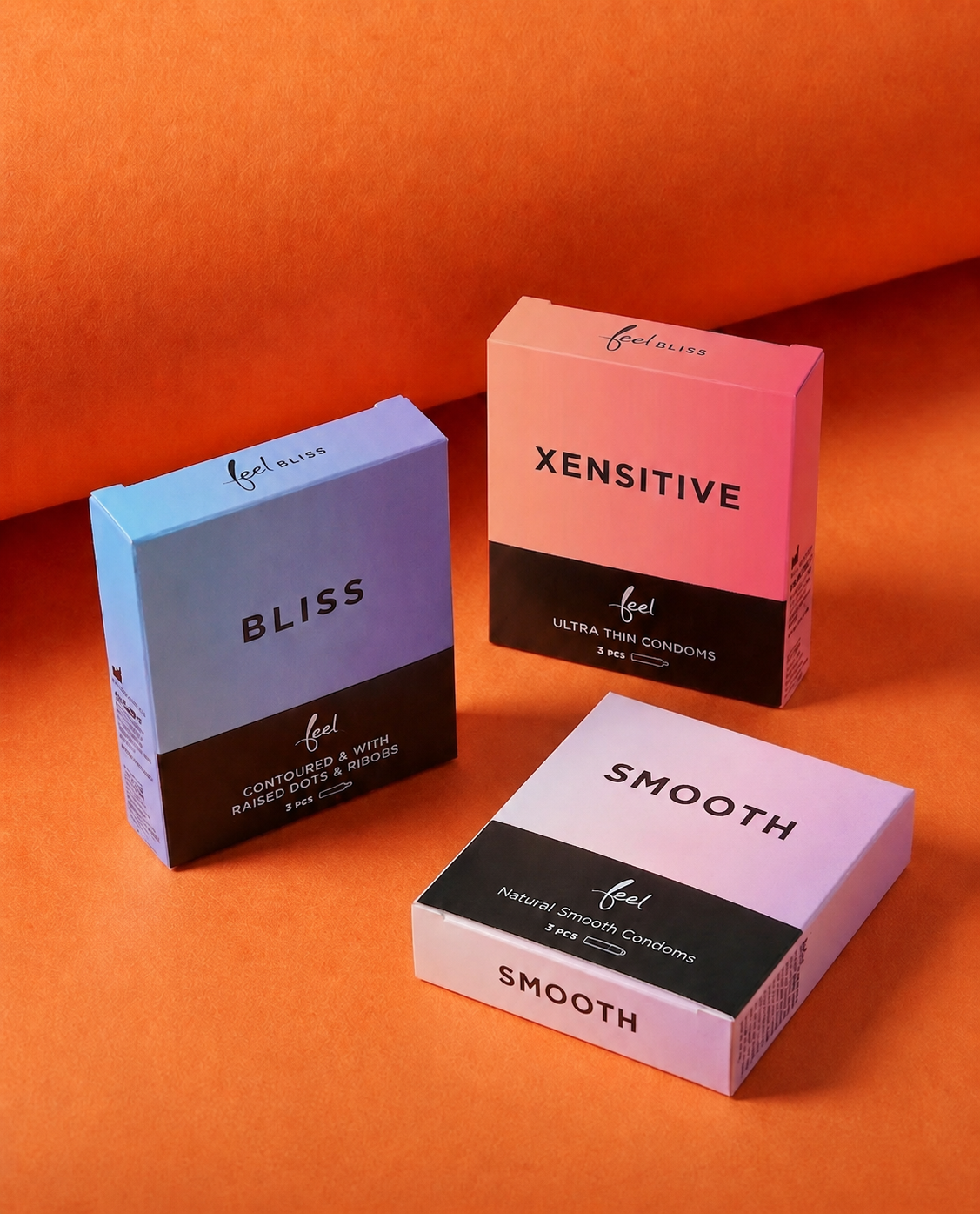 Hedonist Tribe Bliss Condoms Xensitive, Feel Condoms Bliss Ribbed and Smooth
