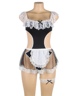 Black and white maid lingerie set on a mannequin with lace details