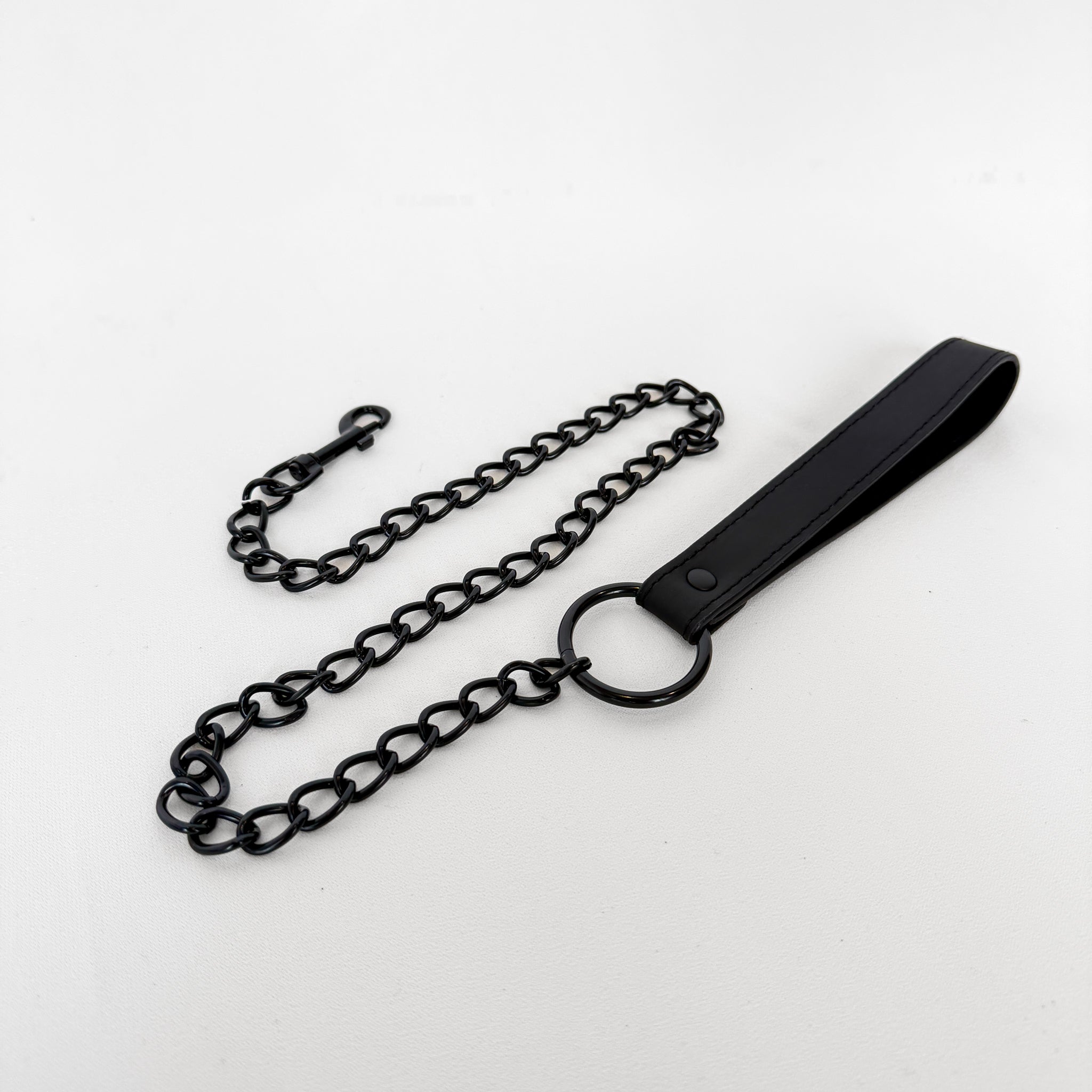 Black leather leash with chain