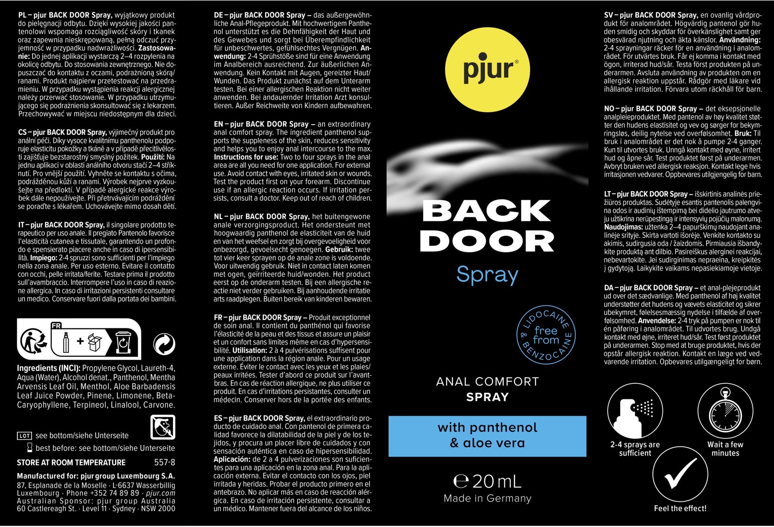 ingredients of pjur back door spray