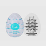 Tenga masturbator Wavy egg stroker showcasing it's packaging and internal design on white background