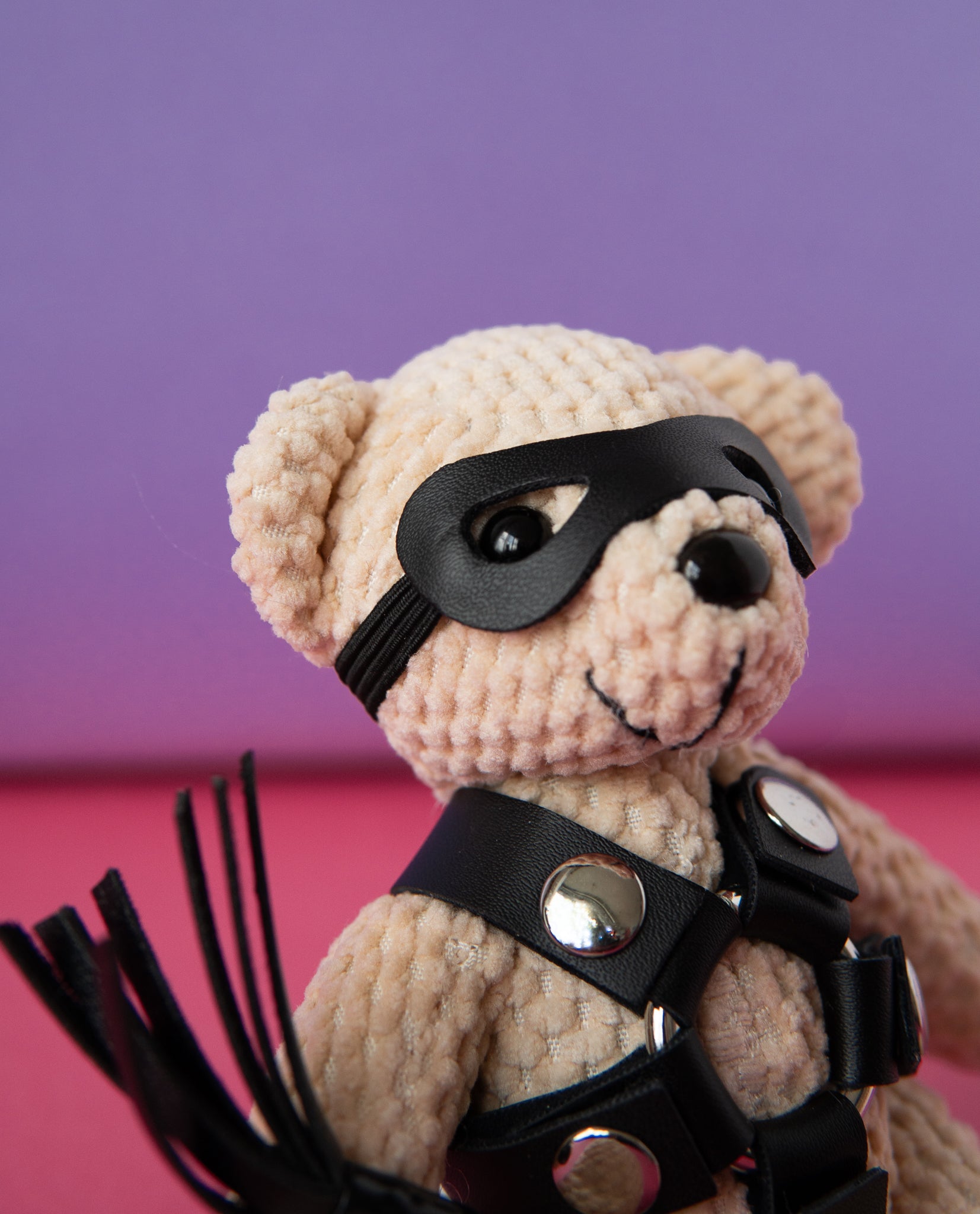 whip me bear keychain mask detail
