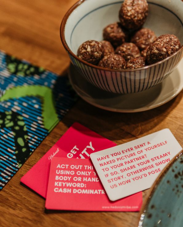 maca chocolate balls and letz get naughty card game
