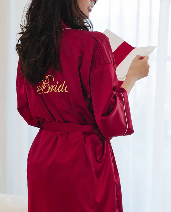 Red satin bride robe