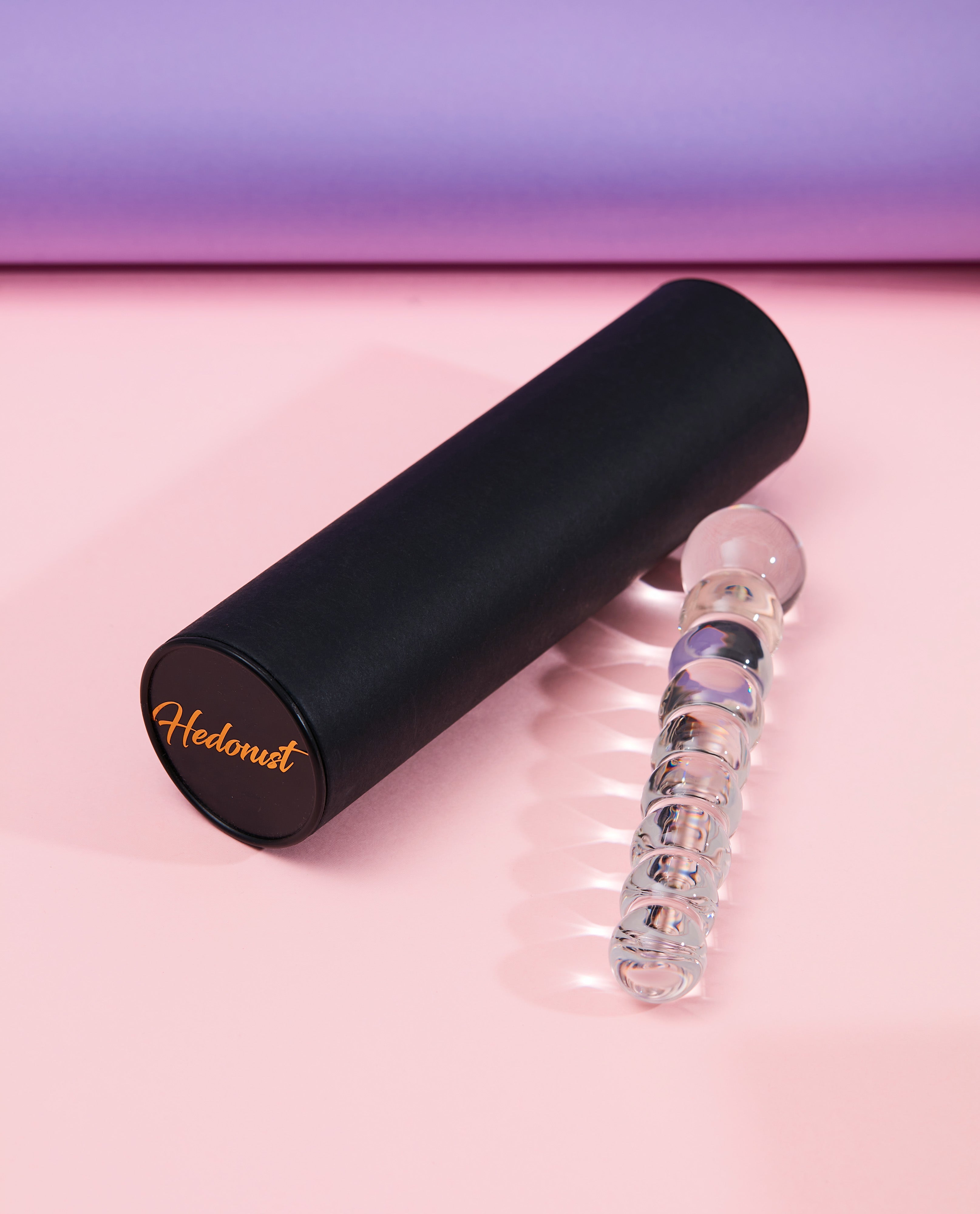 Transparent bubble wand glass dildo with long round black packaging box