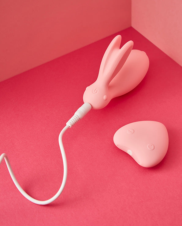 Bunny Wearable Vibrator with heart shaped Remote charging cable