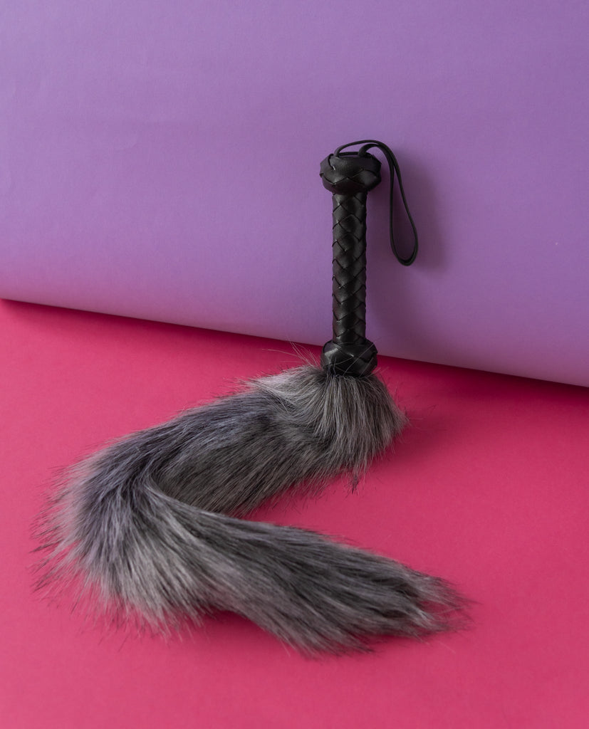Gray faux fox tail flogger