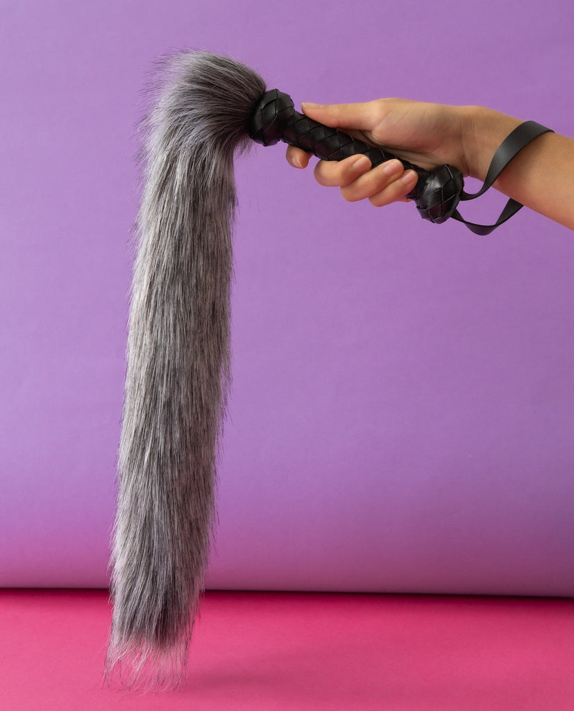 Gray faux fox tail flogger