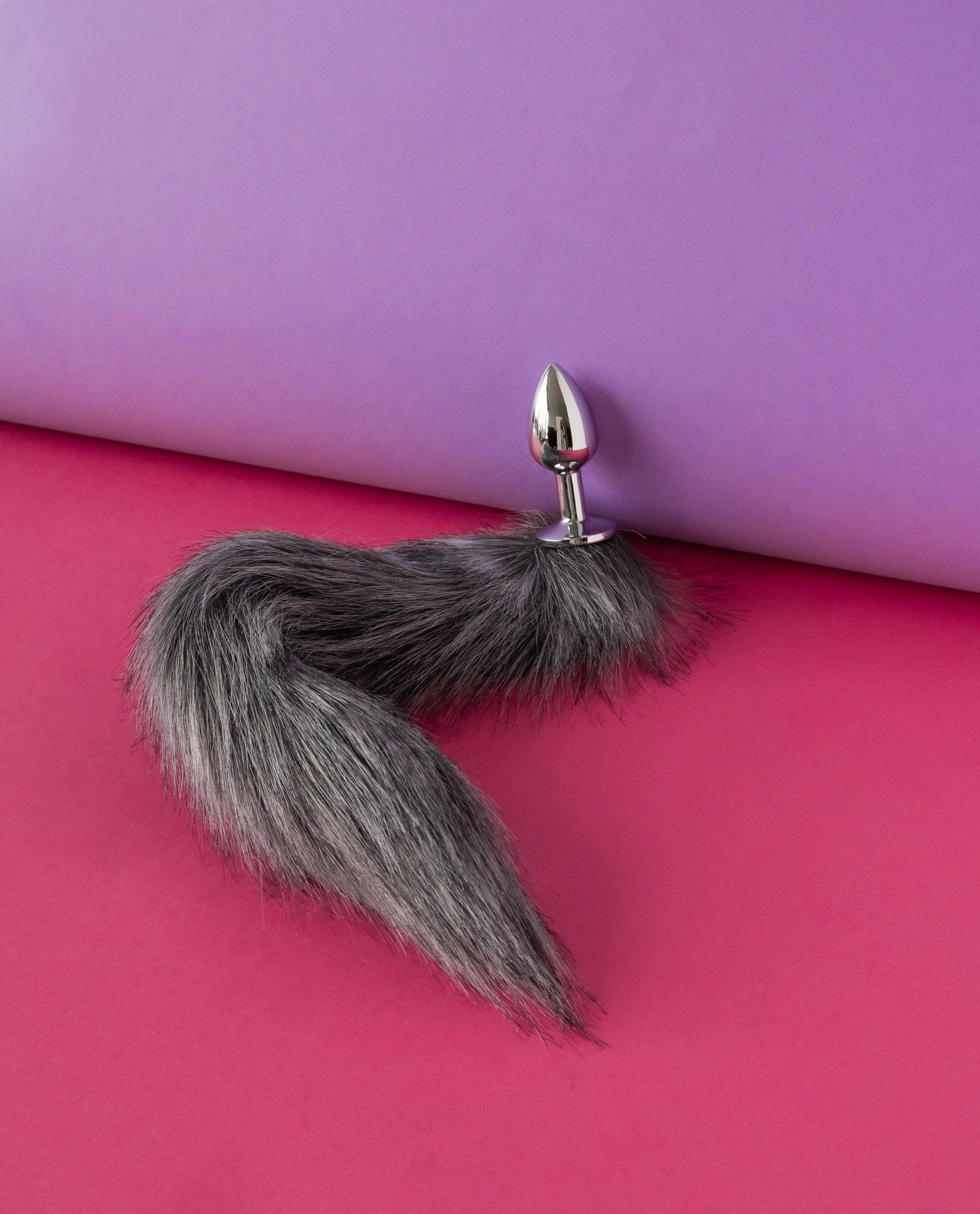 gray fluffy foxtail anal plug