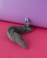 gray fluffy foxtail anal plug