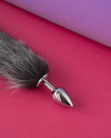 gray fluffy foxtail anal plug detail