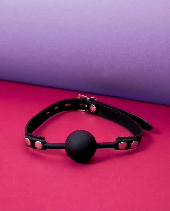 Hedonist Black Silicone Ball Gag with adjustable strap for BDSM and bondage play