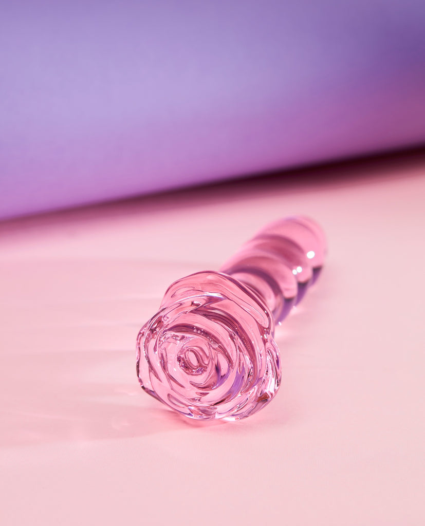 Pink Rosie glass bubble dildo rose details