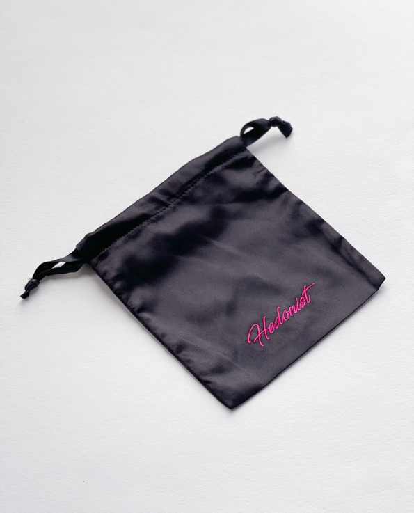 black Hedonist short drawstring satin pouch