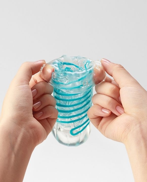 Tenga Spinner 04 Pixel Spiral Edge Male Masturbator being stretched